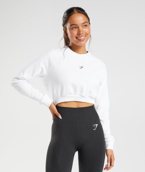 Women's Gymshark Training Cropped Sweatshirts White | CA A7DN35